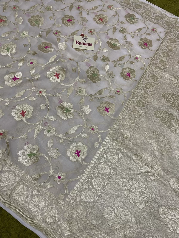 Off White Khaddi Georgette Handloom Banarasi Saree